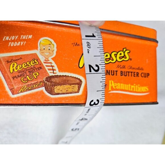 Vintage Reese's Peanut Butter Cup Orange Tin Box " They're Peanutricious" - Picture 7 of 8
